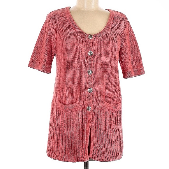 J. Jill Sweaters - J. Jill Coral Button Down Knit Short Sleeve Cardigan SIZE SMALL